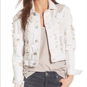 Hudson Small Cream Distressed Cropped Linen Cotton Garrison Denim Jacket NWT